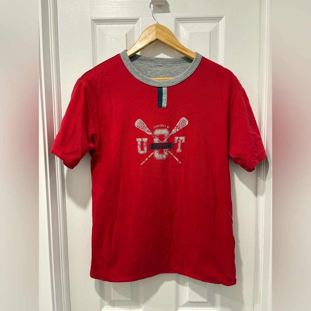 Vintage GAP Double Face T-Shirt Red Grey Graphic S/M Men’s